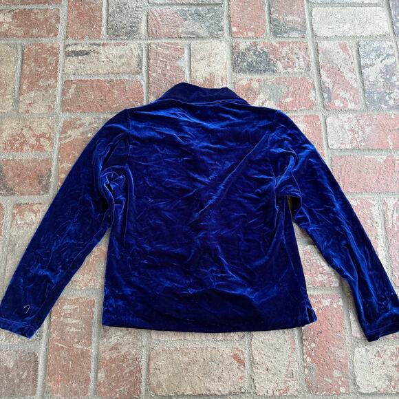 Vintage Velvet Navy Blue Blouse Button Up Long Sleeve Collared Size Medium - Picture 3 of 3